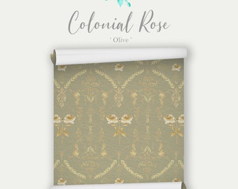 Colonial Rose Eco Wallpaper in Olive