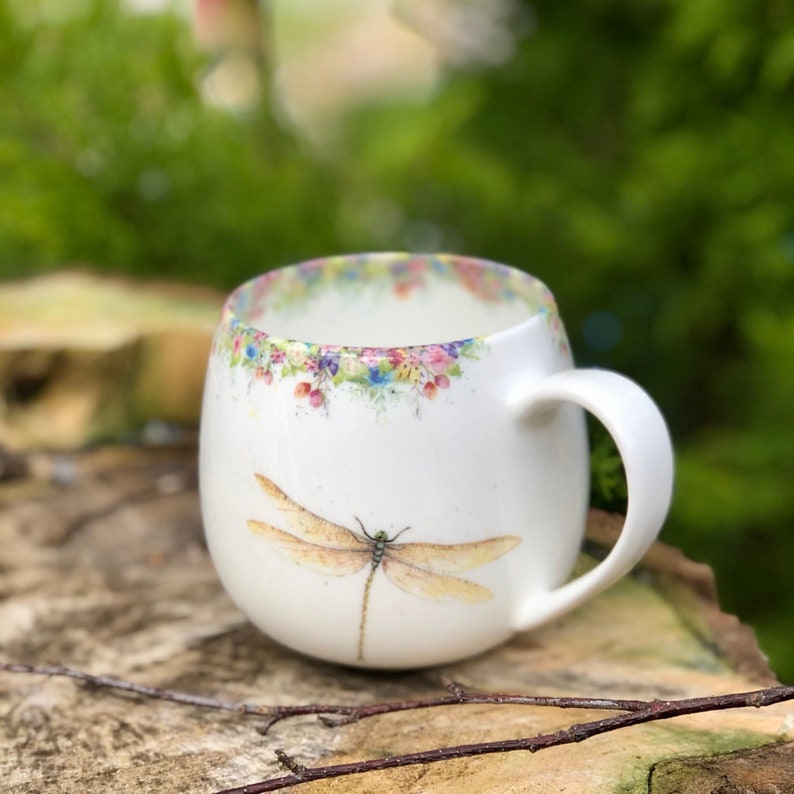 Dragonfly mug, Wild Summer & Dragonfly Hug Mug, Fine China, Hand painted Artwork, vintage mug, As Seen on ITV Love your Weekend image 7