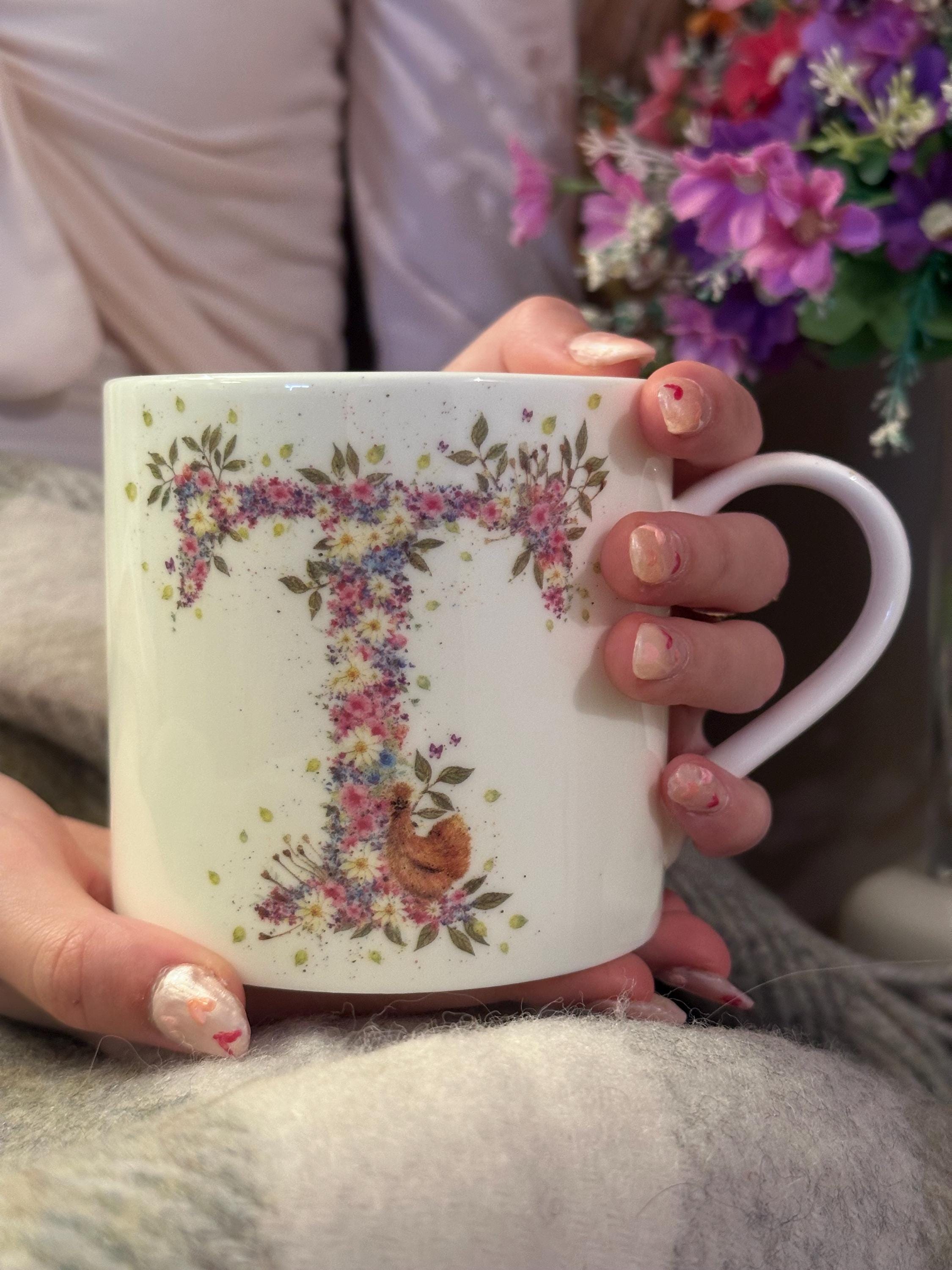 Alphabet letter Floral (T) Fine China Mug. Wild Summer Alphabet by Cheney Penrose Designs Handpainted Artwork