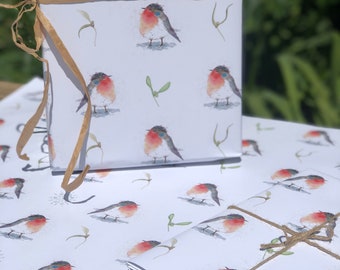 Robins and Mistletoe Gift Wrapping - x 2 sheets