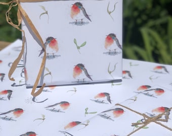 Robins and Mistletoe Gift Wrapping - x 2 sheets