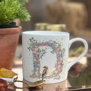 Floral Letter D Fine China Mug - Handpainted Wild Summer Alphabet