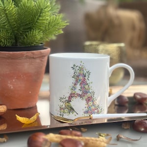Floral Letter A Fine China Mug - Cheney Penrose Wild Summer Design
