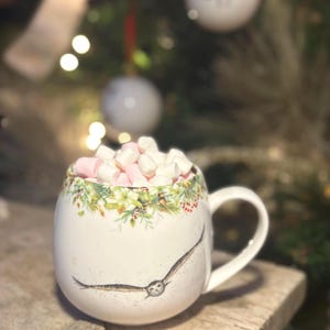 Snowy Owl, Fine China mug, Wild Winter & Snowy Owl Hug Mug, Hand painted Artwork, vintage designs