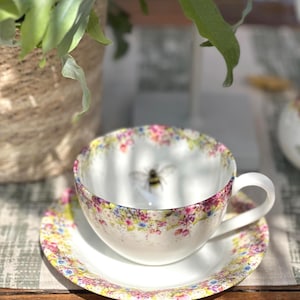 Vintage Fine China Cup and Saucer,  Wild Summer and Bee by Cheney Penrose Designs