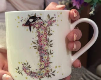 Floral Letter J Fine China Mug - Cheney Penrose Wild Summer Alphabet
