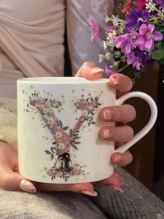 Tazza XL In Ceramica Floreale – Lettera J – Colazione E Tè – Stile Retrò – Regalo Originale
