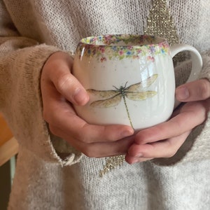 Dragonfly mug, Wild Summer & Dragonfly Hug Mug, Fine China, Hand painted Artwork, vintage mug, As Seen on ITV Love your Weekend image 2