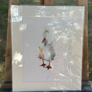 Duck watercolour design Giclee mounted A4 print