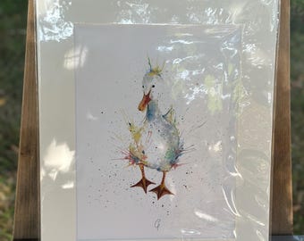 Duck watercolour design Giclee mounted A4 print