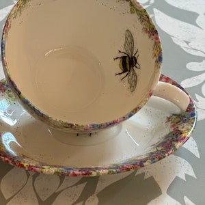 Vintage summer floral, water colour painting, fine china cup and saucer. Wild Summer and Bee Cup and Saucer image 6