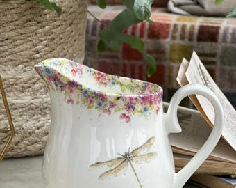 Milk Jug - Wild Summer & Dragonfly Half Pint Jug - floral jug - hand painted artwork - Tableware - tea set jug - Vintage