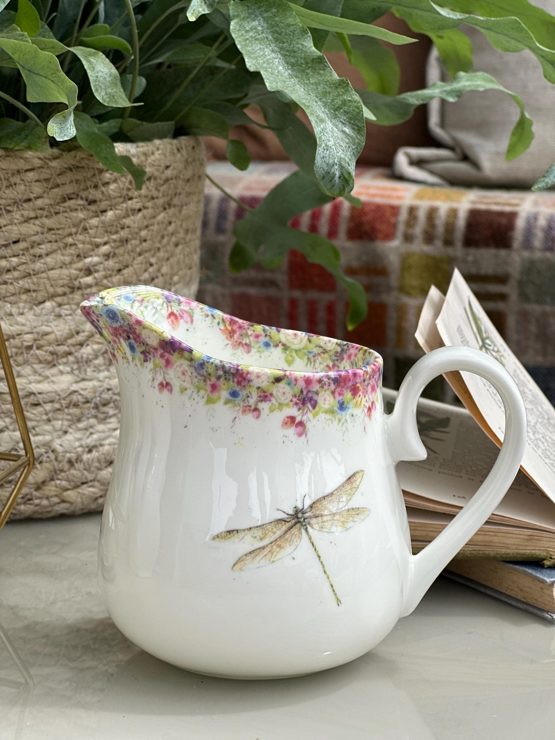 Dragonfly Milk Jug: Hand Painted Floral Half Pint Jug - Etsy