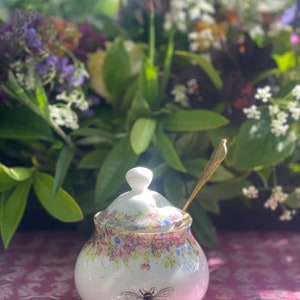 Sugar pot - Wild Summer & Buzzing Bee Sugar pot with lid - floral sugar pot - hand painted artwork - Bumblebee - fine China