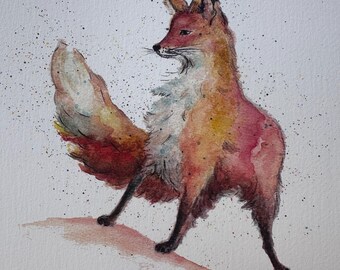 Fox watercolour design Giclee print with dappled edges A4