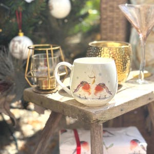 Robin mug, Robin Date Hug Mug, festive love mug, Christmas robins