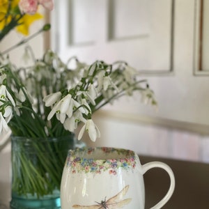 Dragonfly mug, Wild Summer & Dragonfly Hug Mug, Fine China, Hand painted Artwork, vintage mug, As Seen on ITV Love your Weekend image 4