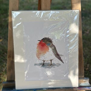 Rotkehlchen Aquarell Design A4 Druck