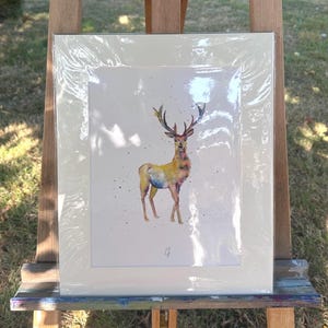 Stag watercolour design Giclee mounted A4 print