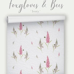 Foxgloves and Bees Eco Wallpaper by Cheney Penrose Designs