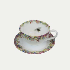 Vintage summer floral, water colour painting, fine china cup and saucer. Wild Summer and Bee Cup and Saucer image 3