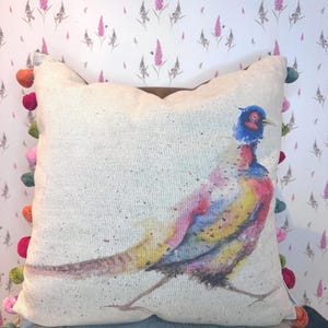 Pheasant design Handcrafted Luxury Square cushion b Cheney Penrose Designs