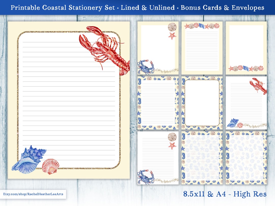 Coastal Summer Beach Printable Stationery Downloadable - Etsy