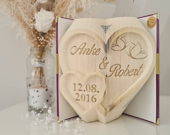 gefaltetes Buch Valentinstag, Hochzeit, Hochzeitsgeschenk personalisiert, Liebe, Paare, Hochzeit
