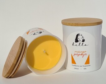 Soy wax scented candle, mango/papaya scent, Mother's Day gift