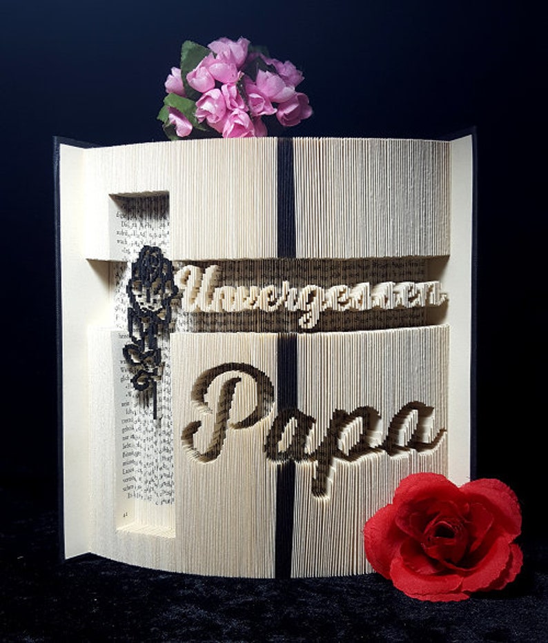 folded book, personalized, keepsake, book folding art, mourning book Motiv Rose