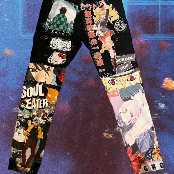 custom up cycled anime skinny cargo jeans