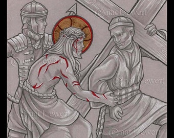 Stations of the Cross #5 Print, Gift for Friend, Confirmation, Easter, Religious, Inspirational Print, Catholic Art, Jesus Christ, Christian