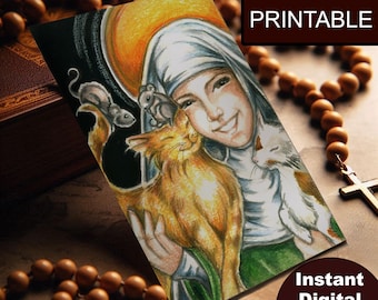 Saint Gertrude Prayerful Art Card/Add Personal Name/Catholic Prayer Cards Download/Holy Card Gifted Printable PDF/Holycards Gifts/Cat Patron