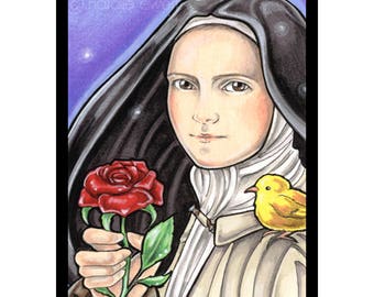 Art Print, Saint Therese, Inspirational, Patron, Wall Art, Home Decor, Catholic, French, Rose Prints, Drawing, Christian, Roses