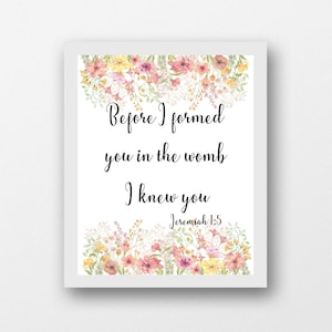 Jeremiah 1:5 nursery verse art, Before I formed you in the womb, baby girl nursery verse, Christian wall decor, baby shower gift