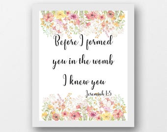 Jeremiah 1:5 nursery verse art, Before I formed you in the womb, baby girl nursery verse, Christian wall decor, baby shower gift