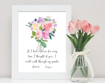 Tennyson poetry quote art, If I had a flower, Tennyson quote instant download printable art, poet floral watercolor, anniversary gift, PDF