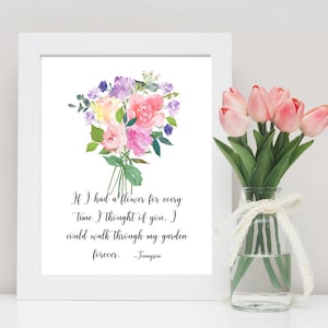 Tennyson poetry quote art, If I had a flower, Tennyson quote instant download printable art, poet floral watercolor, anniversary gift, PDF