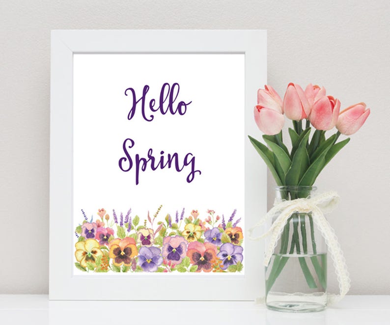 Hello Spring Printable, Hello Spring Wall Art Home Decor, Watercolor