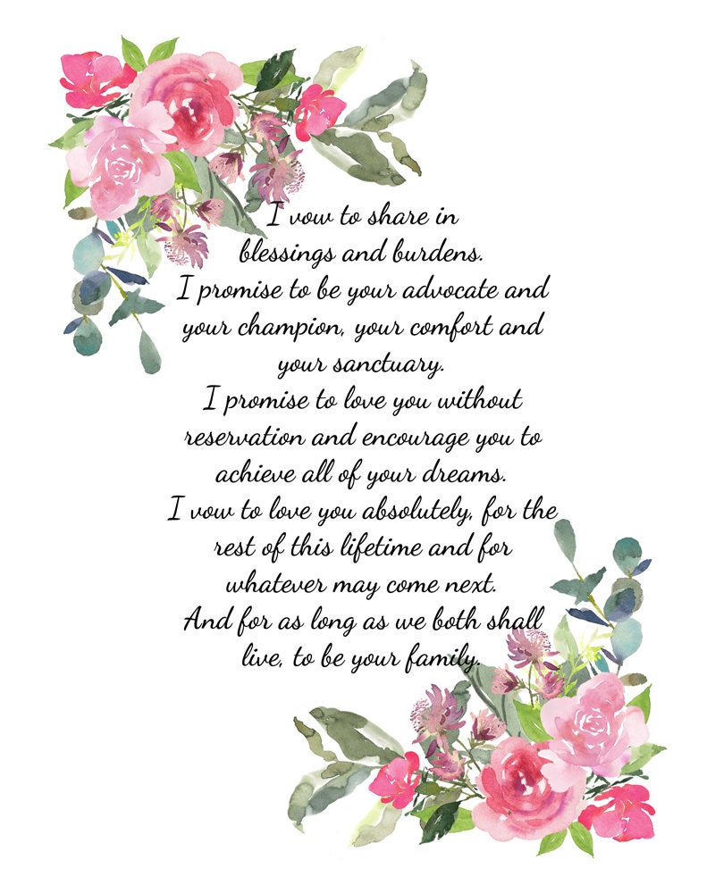 Wedding Vows Custom Wedding Vows Bridal Shower Gift Floral Etsy Uk