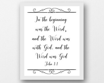 Am Anfang, John 1:1, herunterladbarer Bibelvers Kunstdruck, Bibelvers Kunst, schwarz weiß Zitat, Bibelzitat, Schrift Kunstdruck, PDF