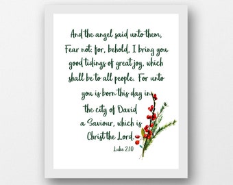 Luke 2:10, Christmas instant download printable wall art, Christmas story, scripture, Bible quote, 8 x 10 PDF