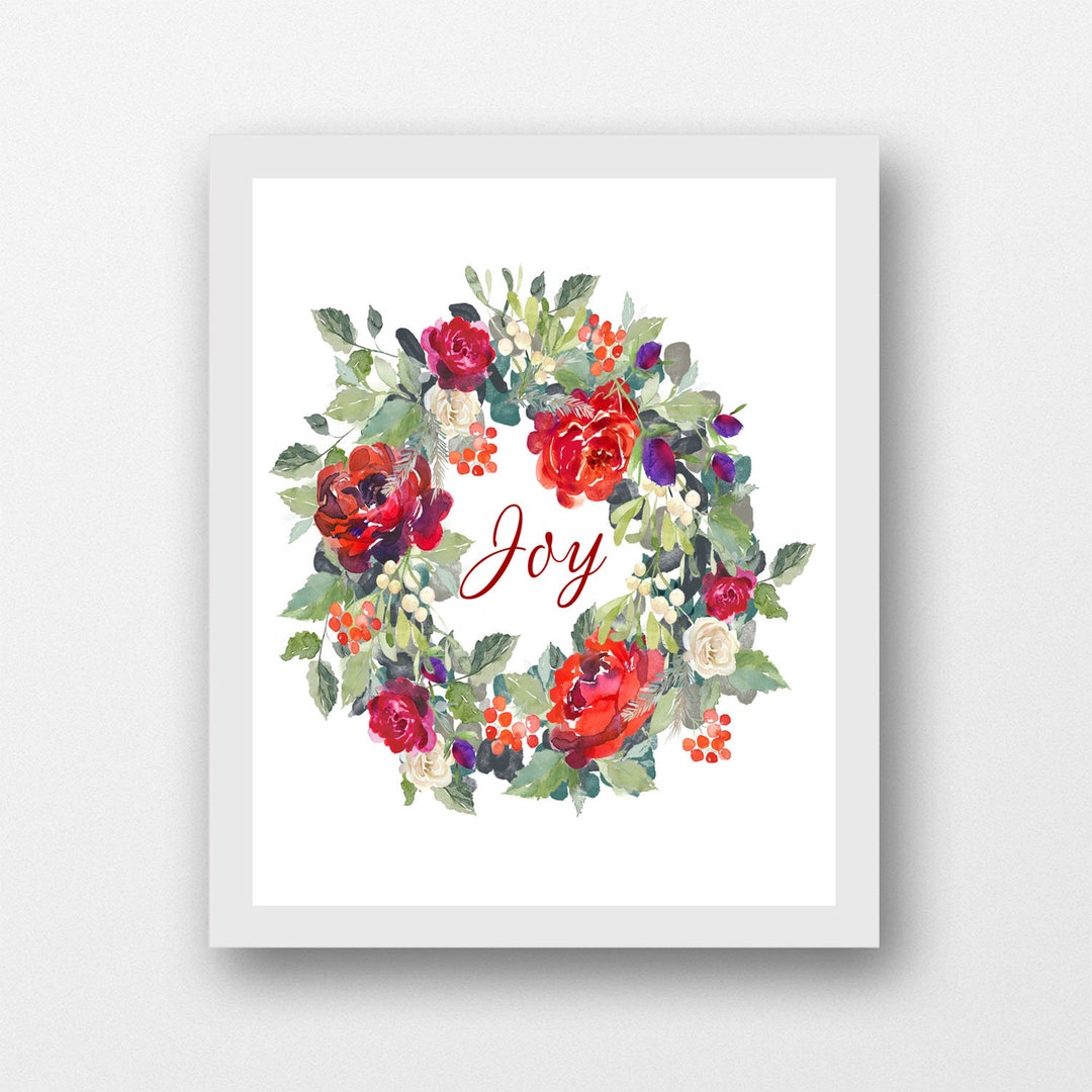 Holly Wreath Joy Printable 8 X 10 PDF, JPEG, Instant Download ...