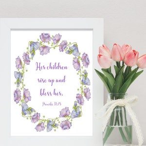 Proverbs 31:28, Her Children Rise up and Bless Her, Proverbs Art Print ...
