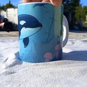 Orca Mug with Underwater Scene – Killer Whale Ceramic Coffee Cup – Ocean Lover Gift – Marine Life Sublimation Mug – Whale Watching Gift