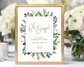 Oh Snap Wedding Sign, Digital Download, Snapchat Wedding Sign, Snapchat Filter Sign, Hashtag Sign, Wedding Sign Printable, 8x10