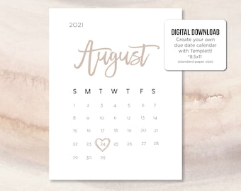 Edit-Yourself Due Date Calendar Digital Download, Baby Announcement Calendar, Pregnancy Announcement digital file, 8.5x11