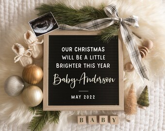 Edit-Yourself Christmas Pregnancy Announcement for Social Media, Neutral Holiday Themed Baby Announcement Digital File