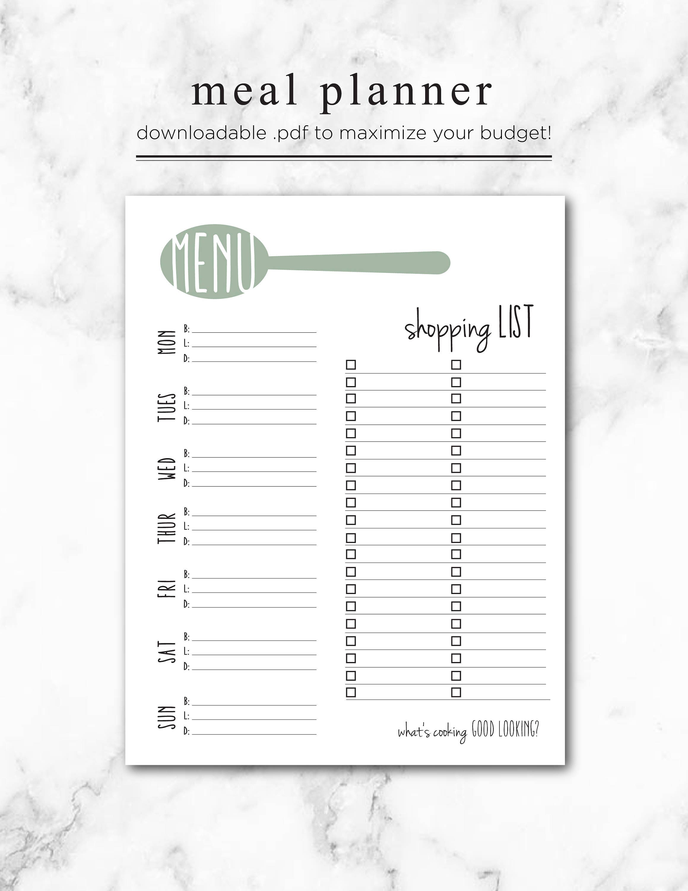 weekly meal planner grocery list printable meal prep etsy