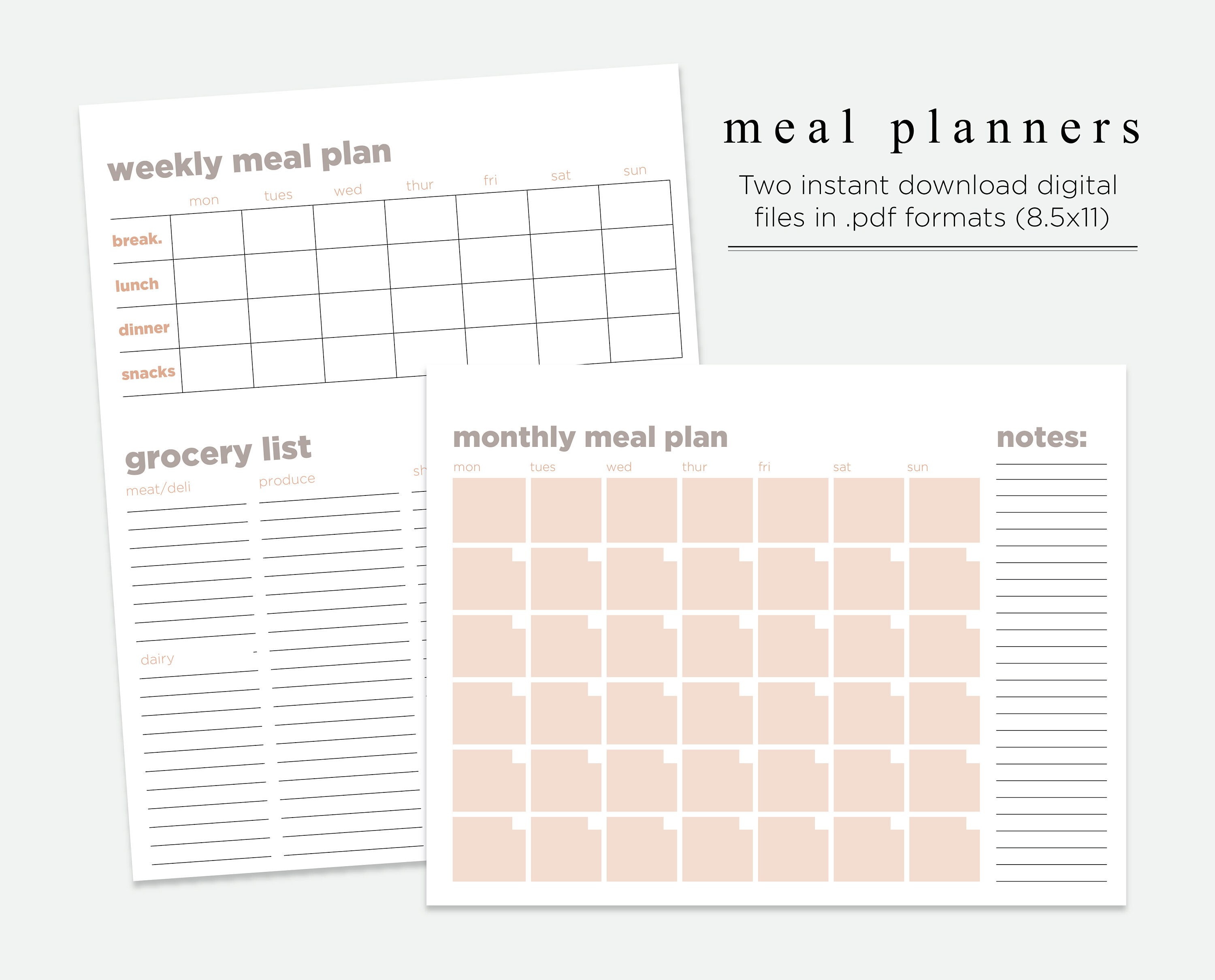 meal planner grocery list meal prep meal calendar etsy